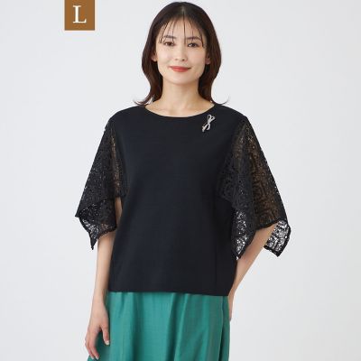 【Ｌ】【ウォッシャブル】クロッシュケミカルレースコンビニットプルオーバー