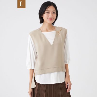 ＜TRANSWORK L (Women/大きいサイズ)＞【Ｌ】【ウォッシャブル】ドライダブルクロス×スムースコンビカットソー