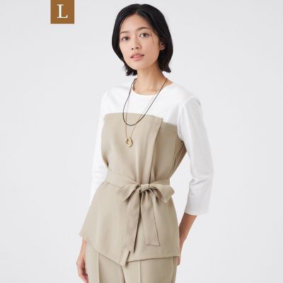 ＜TRANSWORK L (Women/大きいサイズ)＞【Ｌ】【ウォッシャブル】ドライダブルクロス×スムースコンビカットソー
