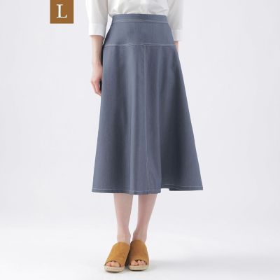 ＜TRANSWORK L (Women/大きいサイズ)＞【Ｌ】【ウォッシャブル】ライトシャンブレーデニムフレアスカート