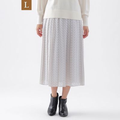 ＜TRANSWORK L (Women/大きいサイズ)＞【Ｌ】【ウォッシャブル】ヘリンボーンジャカードプリーツスカート