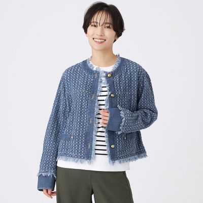 ＜EVEX by KRIZIA (Women)＞【カタログ掲載品】【マシンウォッシャブル】パンチングデニムノーカラージャケット