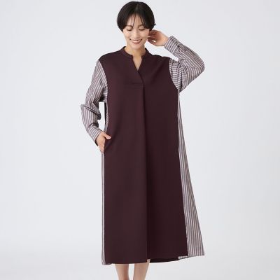 ＜EVEX by KRIZIA (Women)＞【カタログ掲載品】【ウォッシャブル】ストライプジャカードコンビワンピース