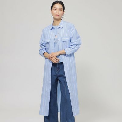 ＜EVEX by KRIZIA (Women)＞【ウォッシャブル】ラメストライプシャツワンピース