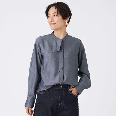 マシンウォッシャブル】シャルマンダンガリーボウタイブラウス | EVEX