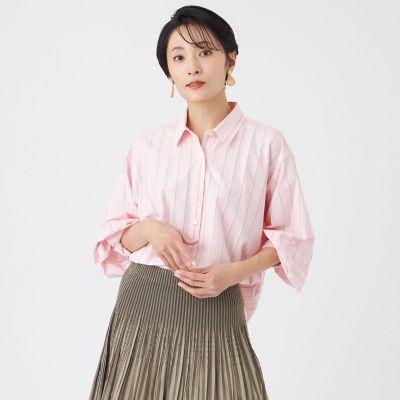 ＜EVEX by KRIZIA (Women)＞【カタログ掲載・ウォッシャブル】ハイゲージストライプジャージーシャツ