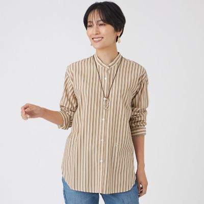 カタログ掲載・ウォッシャブル】バンドカラーストライプシャツ | EVEX