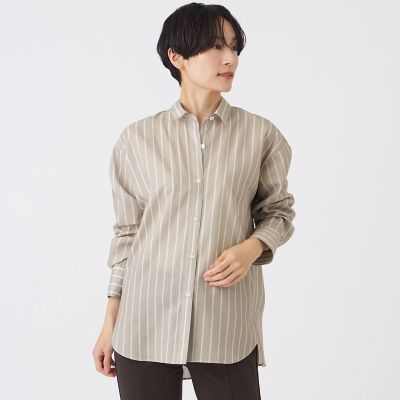 マシンウォッシャブル】コットンライクストライプシャツ | EVEX by