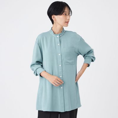 ＜EVEX by KRIZIA (Women)＞【カタログ掲載】フィブリルライクサテンビジューシャツ