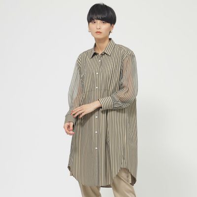 ＜EVEX by KRIZIA (Women)＞【ウォッシャブル】シアーコンビストライプロングシャツ