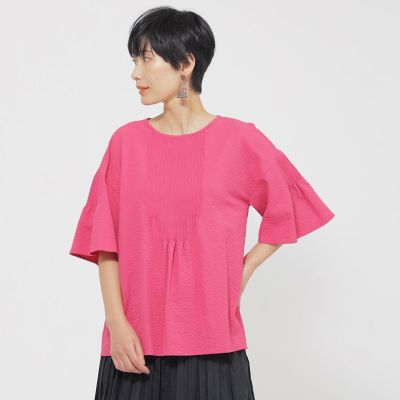 ＜EVEX by KRIZIA (Women)＞【カタログ掲載品】【１枚で決まる】【ウォッシャブル】サッカーストレッチフレアブラウス