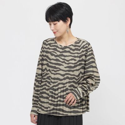 ＜EVEX by KRIZIA (Women)＞【カタログ掲載】【ウォッシャブル】タイガープリントプリーツプルオーバーブラウス