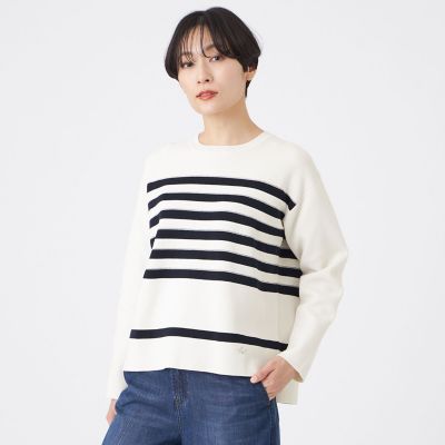 ＜EVEX by KRIZIA (Women)＞【マシンウォッシャブル】テックスブリッドボーダーニットプルオーバー