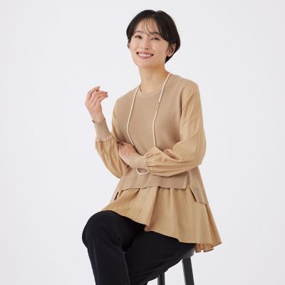 ＜EVEX by KRIZIA (Women)＞【カタログ掲載】【ウォッシャブル】ドビーストライプシャツコンビニット