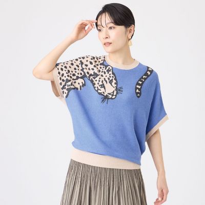 ＜EVEX by KRIZIA (Women)＞【カタログ掲載・ウォッシャブル】バイカラーチーターインターシャニットプルオーバー