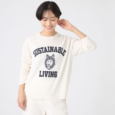 ＜EVEX by KRIZIA (Women)＞【ＳＡＮＹＯ　Ｓｔｙｌｅ　ＥＤＩＴＩＯＮ掲載】【ウォッシャブル】ウルフカレッジロゴニットプルオーバー
