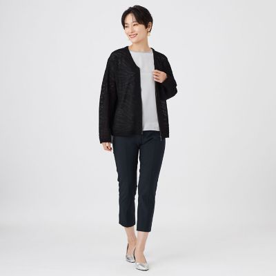 40❤️ブラック　カーディガン ウォッシャブル】ゼブラジャカードニットカーディガン | EVEX by