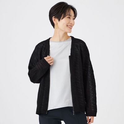 40❤️ブラック　カーディガン ウォッシャブル】ゼブラジャカードニットカーディガン | EVEX by