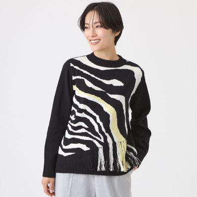 ＜EVEX by KRIZIA (Women)＞【ウォッシャブル】ウェーブゼブラインターシャニットプルオーバー