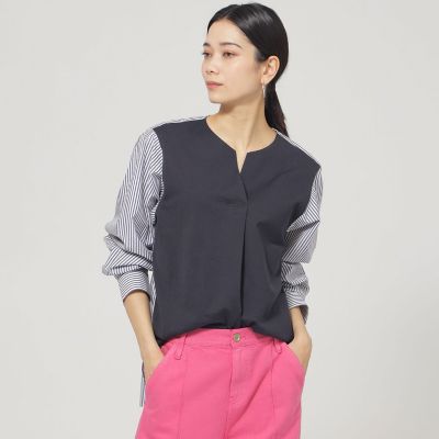 ＜EVEX by KRIZIA (Women)＞【ウォッシャブル】ラメストライプジャージ　コンビプルオーバー