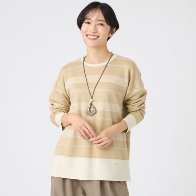 ＜EVEX by KRIZIA (Women)＞【ウォッシャブル】ウール混ジャカードジャージーボーダーカットソー