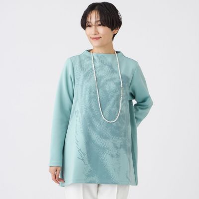 ウォッシャブル】シャドープリントダンボールニットチュニックプル