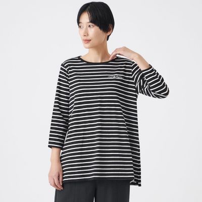 ＜EVEX by KRIZIA (Women)＞【ウォッシャブル】ロゴエンブロイダリーボーダーチュニックカットソー