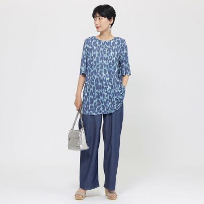 接触冷感】【ウォシャブル】クールレオパードチュニックカットソー