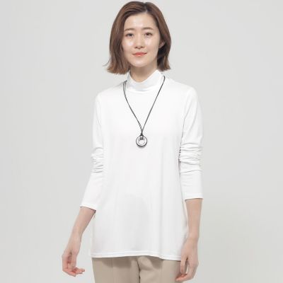 【イエロー】引き揃え天竺ドライミックス長袖ハイネックカットソー <LADIES LINE> (LADIES) 送料無料/日本製】 フリルハイネックカットソー 4色 M-LL 洗える 長袖