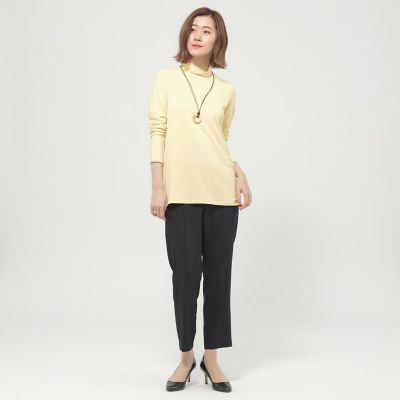 【イエロー】引き揃え天竺ドライミックス長袖ハイネックカットソー <LADIES LINE> (LADIES) 配色ラインハイネックインナートップ /洗える （カットソー）｜HIROKO