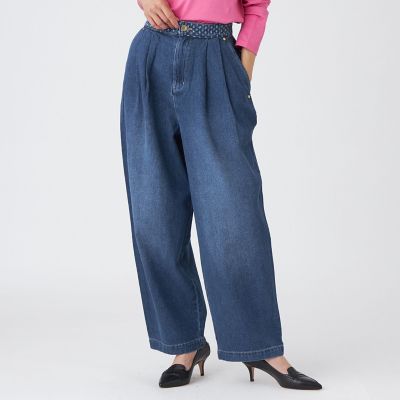 ＜EVEX by KRIZIA (Women)＞【カタログ掲載品】【マシンウォッシャブル】パンチングデニムコンビタックバレルパンツ