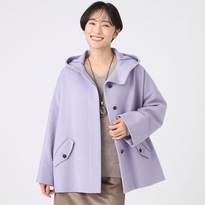 ＜EVEX BY KRIZIA L (Women/大きいサイズ)＞【Ｌ】【ＳＡＮＹＯ　Ｓｔｙｌｅ　ＥＤＩＴＩＯＮ掲載】ウールスーパービーバーフーデッドコート