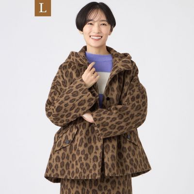 ＜EVEX BY KRIZIA L (Women/大きいサイズ)＞【Ｌ】【カタログ掲載】ウールパンサージャカードフーデッドコート