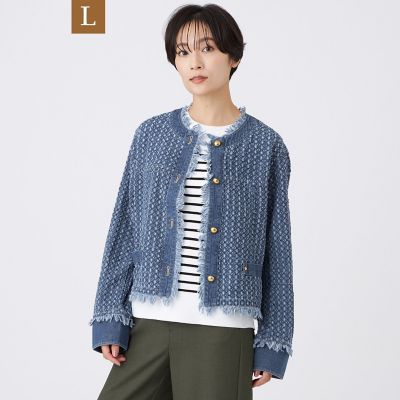 ＜EVEX BY KRIZIA L (Women/大きいサイズ)＞【Ｌ】【カタログ掲載品】【マシンウォッシャブル】パンチングデニムノーカラージャケット