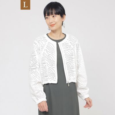 ＜EVEX BY KRIZIA L (Women/大きいサイズ)＞【Ｌ】【ウォッシャブル】パンチングゼブラショートブルゾン