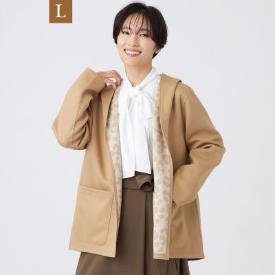 ＜EVEX BY KRIZIA L (Women/大きいサイズ)＞【Ｌ】【リバーシブル】【ウォッシャブル】レオパードダンボールフーデットコーディガン