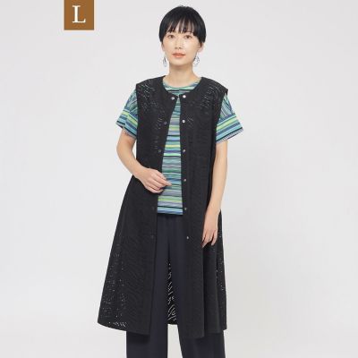 ＜EVEX BY KRIZIA L (Women/大きいサイズ)＞【Ｌ】【ウォッシャブル】パンチングゼブラロングジレ
