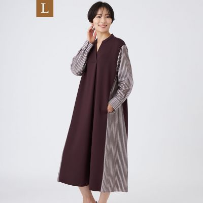 ＜EVEX BY KRIZIA L (Women/大きいサイズ)＞【Ｌ】【カタログ掲載品】【ウォッシャブル】ストライプジャカードコンビワンピース