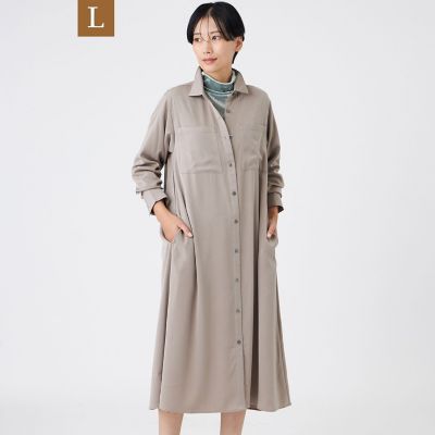 ＜EVEX BY KRIZIA L (Women/大きいサイズ)＞【Ｌ】【マシンウォッシャブル】【放電テープ付き】フィブリルライクサテンシャツワンピース