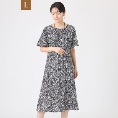 ＜EVEX BY KRIZIA L (Women/大きいサイズ)＞【Ｌ】【接触冷感・マシンウォッシャブル】ミニチータープリントコンチェロフレアスリーブワンピース