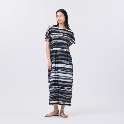 ＜EVEX BY KRIZIA L (Women/大きいサイズ)＞【Ｌ】【カタログ掲載品】【接触冷感】【ＵＶ対策】【ウォッシャブル】コンチェロアニマルボーダーワンピース
