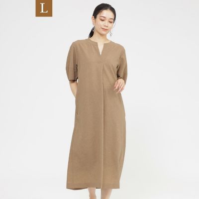 EVEX BY KRIZIA L (Women/大きいサイズ)/エヴェックス バイ クリツィアＬ 【Ｌ】【カタログ掲載品】【接触冷感】【ＵＶ対策】【ウォッシャブル】リネンライクタンブラーワンピース