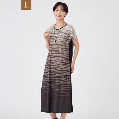 ＜EVEX BY KRIZIA L (Women/大きいサイズ)＞【Ｌ】【接触冷感】【ウォッシャブル】グラデーションゼブラワンピース
