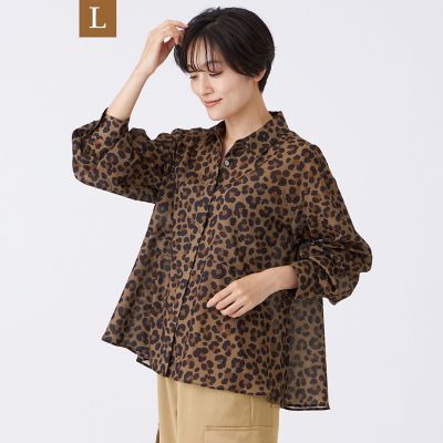 ＜EVEX BY KRIZIA L (Women/大きいサイズ)＞【Ｌ】【接触冷感】【マシンウォッシャブル】パンサープリントペプラムシャツ