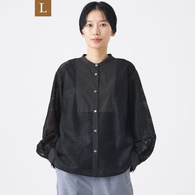 ＜EVEX BY KRIZIA L (Women/大きいサイズ)＞【Ｌ】【カタログ掲載・ウォッシャブル】リーフゼブラレースブラウス
