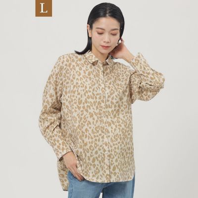 ＜EVEX BY KRIZIA L (Women/大きいサイズ)＞【Ｌ】【マシンウォッシャブル】ソフトタイプライターパンサープリントシャツ