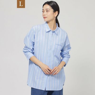 EVEX BY KRIZIA L (Women/大きいサイズ)/エヴェックス バイ クリツィアＬ 【Ｌ】【ウォッシャブル】ラメストライプシャツ