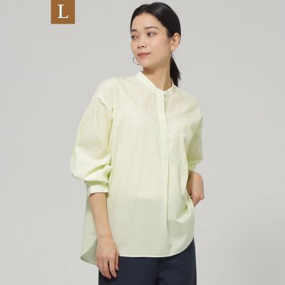 ＜EVEX BY KRIZIA L (Women/大きいサイズ)＞【Ｌ】【ウォッシャブル】ラメストライプエンブロイダリーブラウス