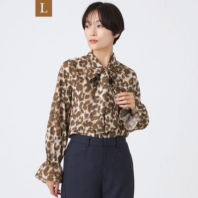 ＜EVEX BY KRIZIA L (Women/大きいサイズ)＞【Ｌ】【カタログ掲載品】【マシンウォッシャブル】パンサープリントボウタイブラウス