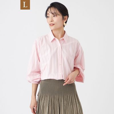 ＜EVEX BY KRIZIA L (Women/大きいサイズ)＞【Ｌ】【カタログ掲載・ウォッシャブル】ハイゲージストライプジャージーシャツ